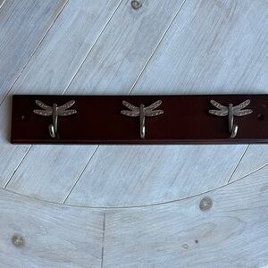 TARGET Dragonflies BRASS 3 COAT HOOK KEY HANGER/RAIL on EXPRESSO WOOD